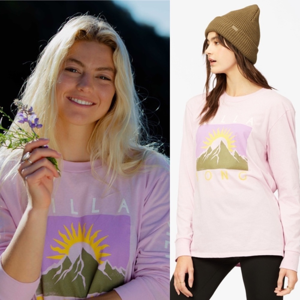 NEW Billabong A/Div Long Sleeve Graphic Tee Lilac Purple T-Shirt Mountain Top XS